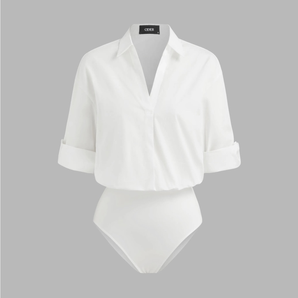 Cider Women’s 100% Cotton Roll-Up Sleeve Bodysuit NWT